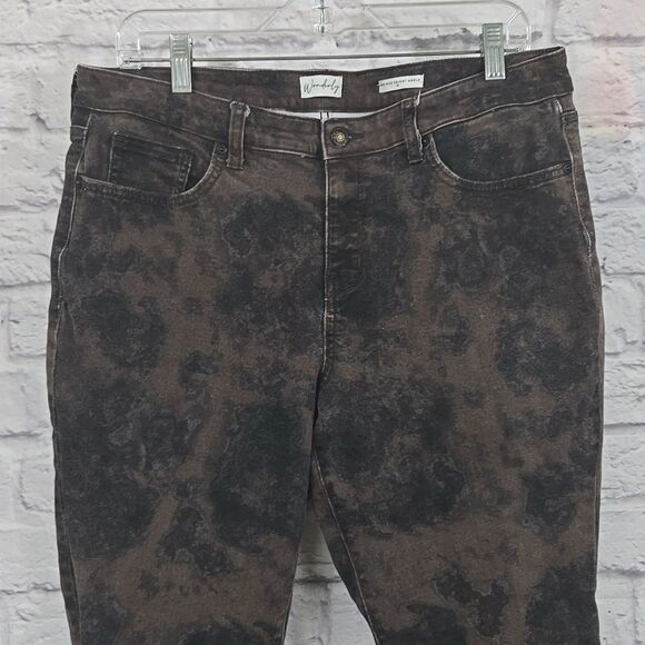 Wonderly Brown Tie Dye Mid-Rise Skinny Ankle Jeans Powerstretch Sleek Sculpt 14 - Picture 4 of 9